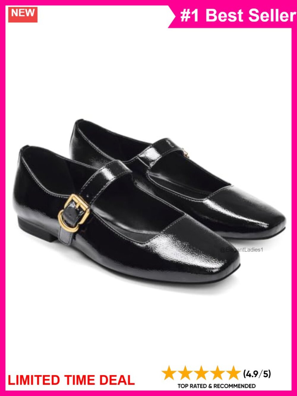 Women's Square Toe Mary Jane Ballet Flats Low Heel Buckle Strap Shoes